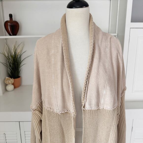 Easel Khaki Mineral Washed Patchwork Knit French Terry Cardigan Sweater Size L - Picture 2 of 7